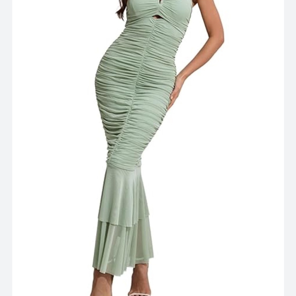 CHOUYATOU Women’S stretchy Ruched BodyCon Cocktail Dress - Picture 8 of 14